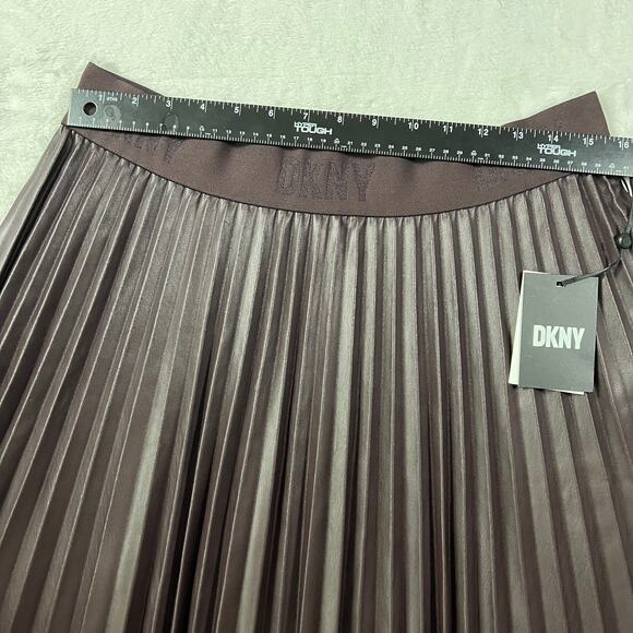 DKNY Women's Bordeaux brown faux leather pleated skirt NWT - Picture 12 of 13